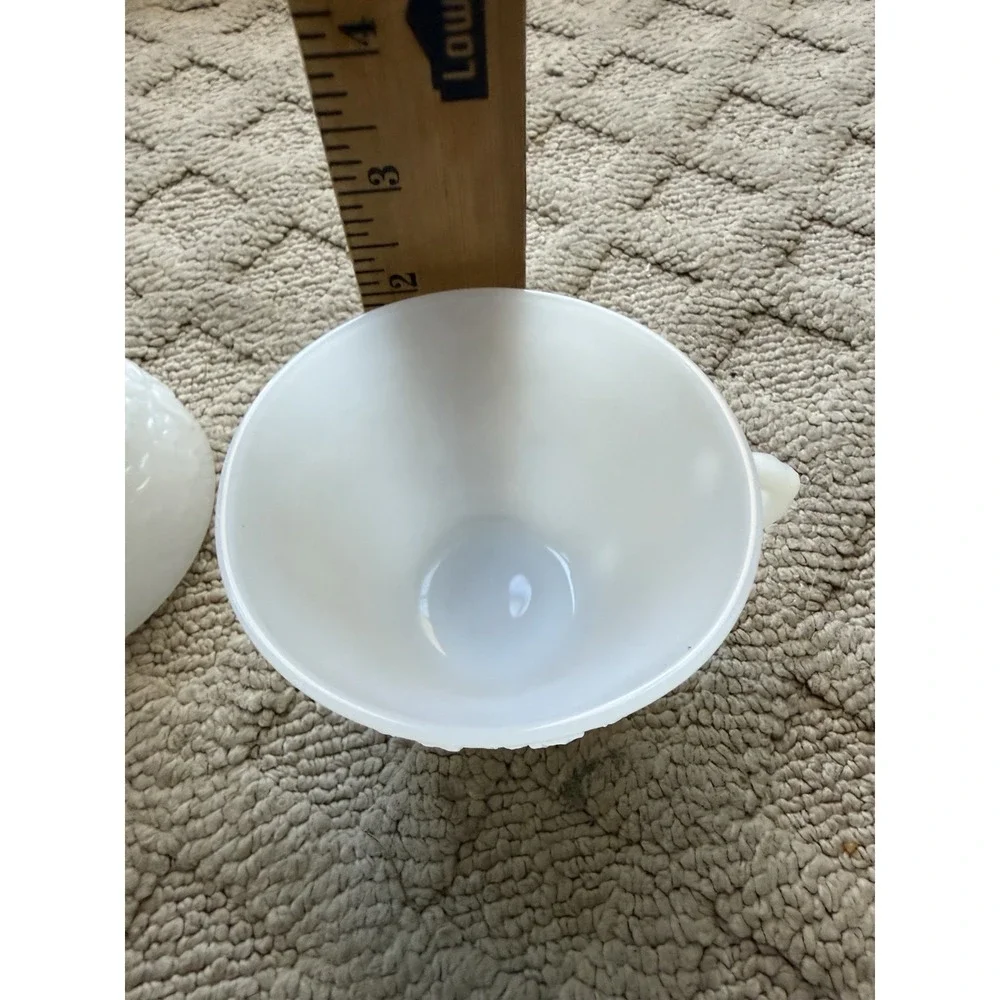 6 White Punch Cups Anchor Hocking Milk Glass Grape Pattern